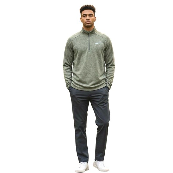 Nike Golf Men's Dri-Fit Long Sleeve Polo Shirt XL Gray Striped Quarter Zip - Picture 1 of 10